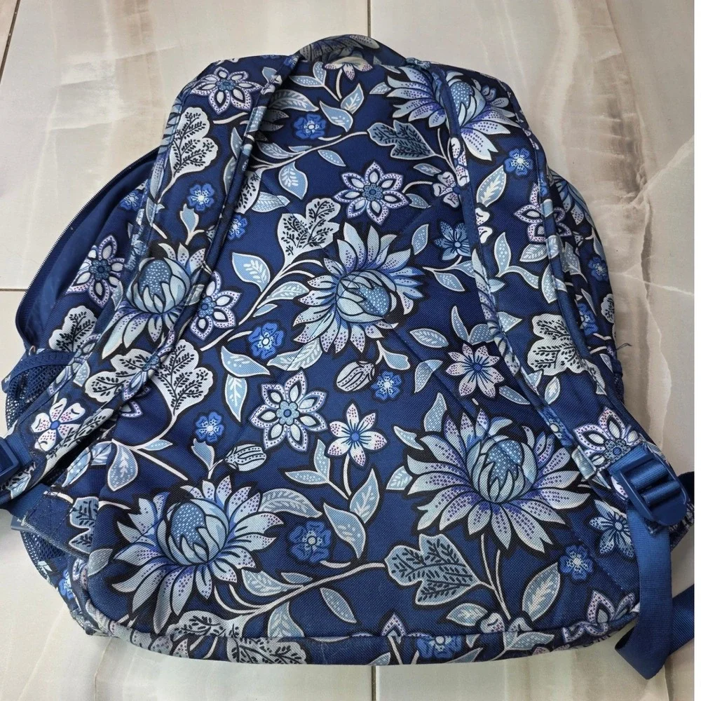 Vera Bradley Blue Floral‎ Canvas Backpack Multi Pocket School Travel Bag P4